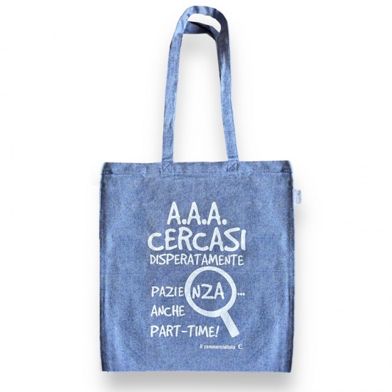 a Shopper AAA CERCASI PAZIENZA colore BLU a Shopper AAA CERCASI PAZIENZA colore BLU